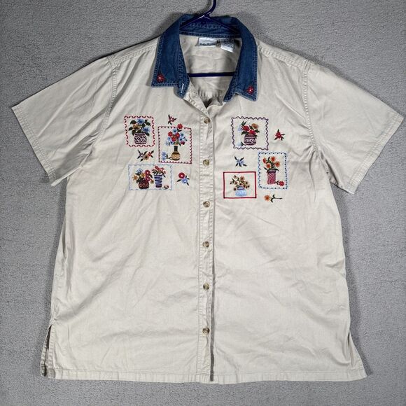 Bobbie Brooks Woman Shirt Button Up Women’s Plus Size 18W/20W Gardening Flowers - Picture 1 of 10